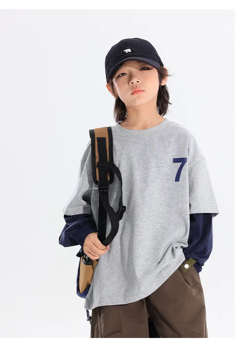 Kids Korean Style 2-Piece T-Shirt Set Grey Brown — feature 14