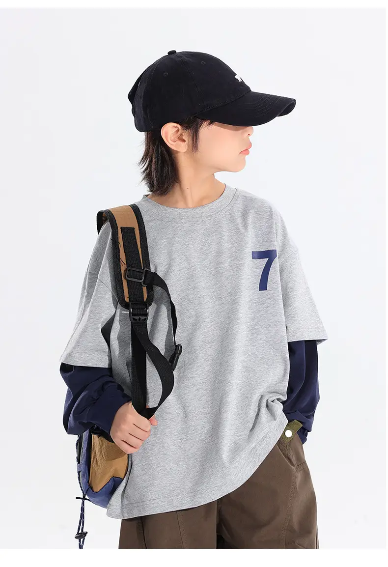 Kids Korean Style 2-Piece T-Shirt Set Grey Brown — feature 15