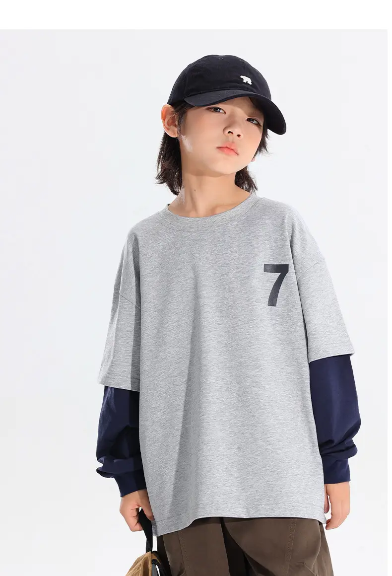 Kids Korean Style 2-Piece T-Shirt Set Grey Brown — feature 16