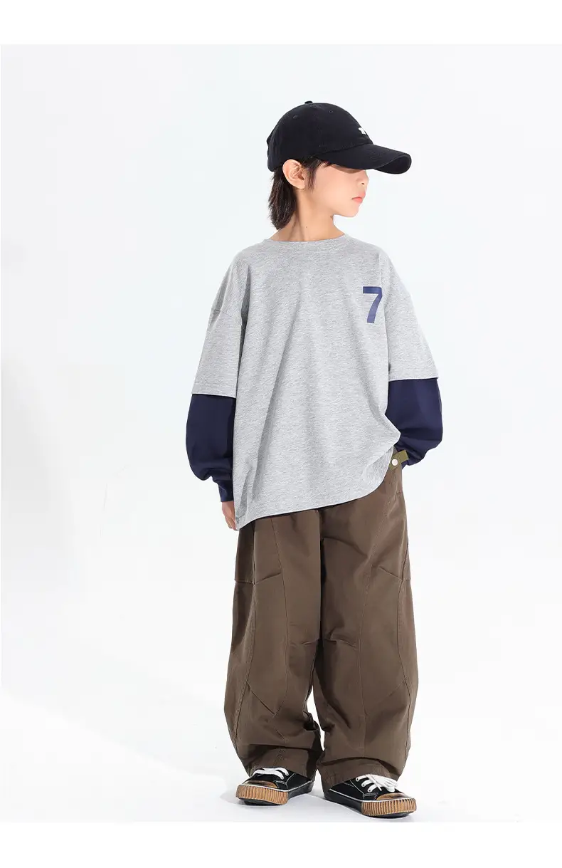 Kids Korean Style 2-Piece T-Shirt Set Grey Brown — feature 19