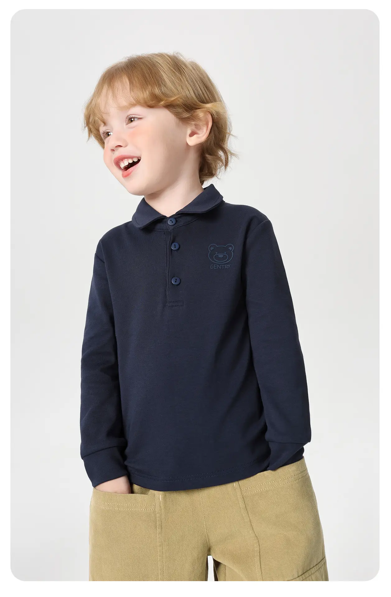 Right European Boys Long Sleeve Polo Shirt Navy Blue — feature 14
