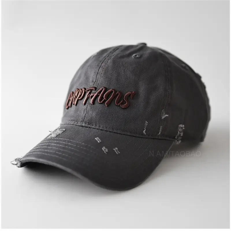 Navy 3D Letter Brim Cap Unisex Distressed