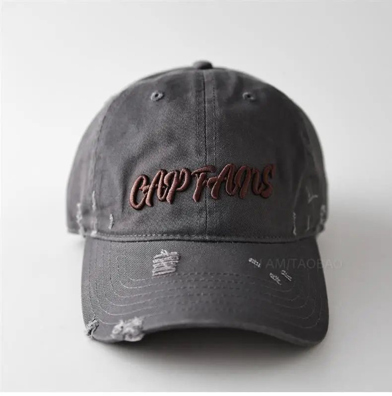 Navy 3D Letter Brim Cap Unisex Distressed — feature 1