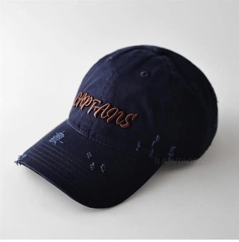 Navy 3D Letter Brim Cap Unisex Distressed — feature 12