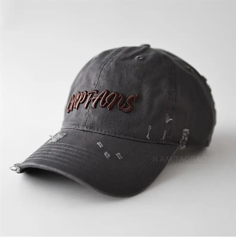 Navy 3D Letter Brim Cap Unisex Distressed — feature 2