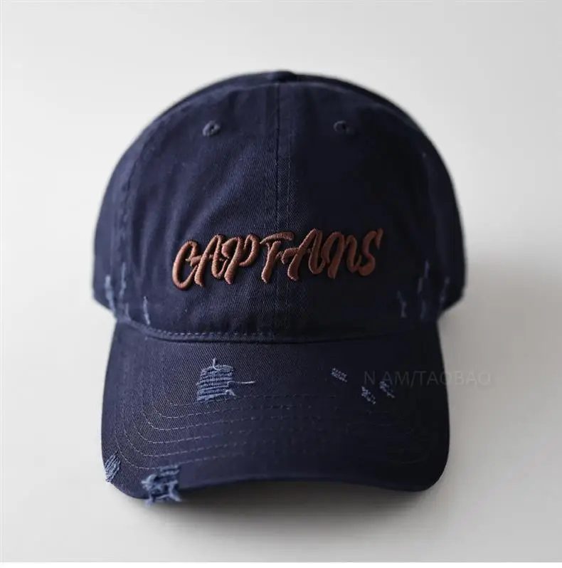 Navy 3D Letter Brim Cap Unisex Distressed — feature 3