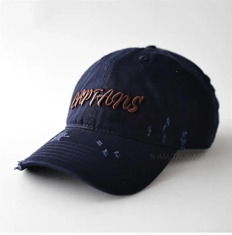 Navy 3D Letter Brim Cap Unisex Distressed — feature 6