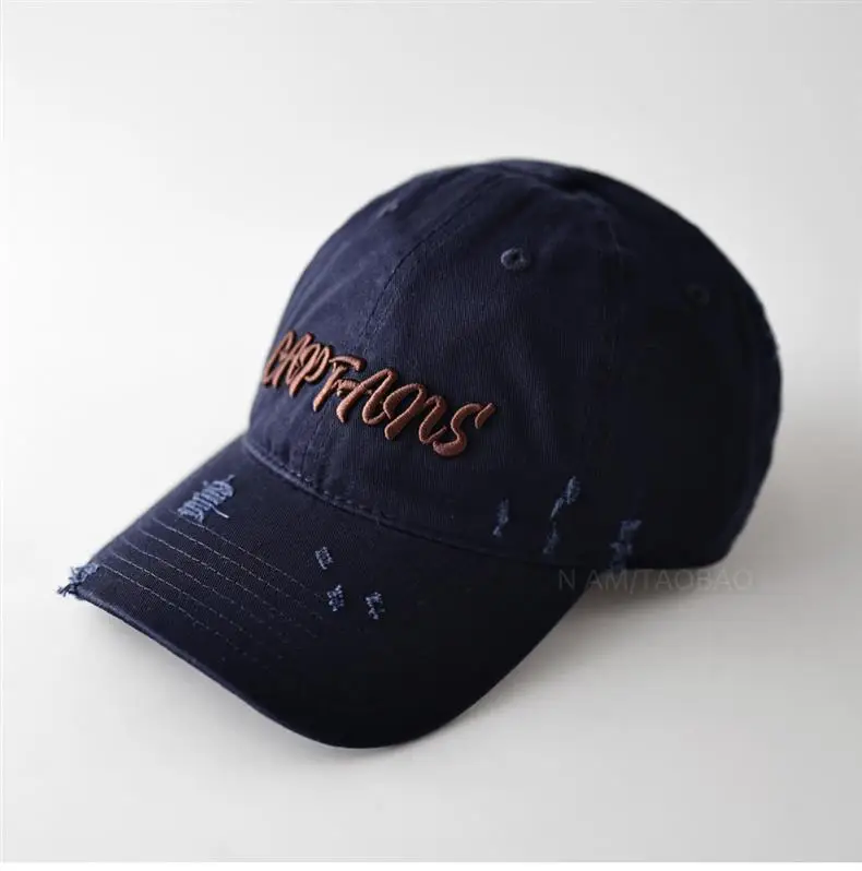 Navy 3D Letter Brim Cap Unisex Distressed — feature 9