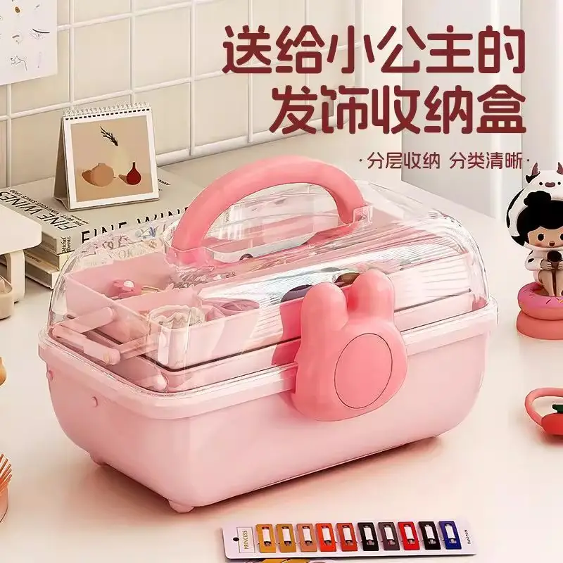 Children's Bow Storage Box, Hair Accessory Storage Box, Girls' Rubber Band and Jewelry Storage Box, Multi-Layer Transparent Jewelry Box
