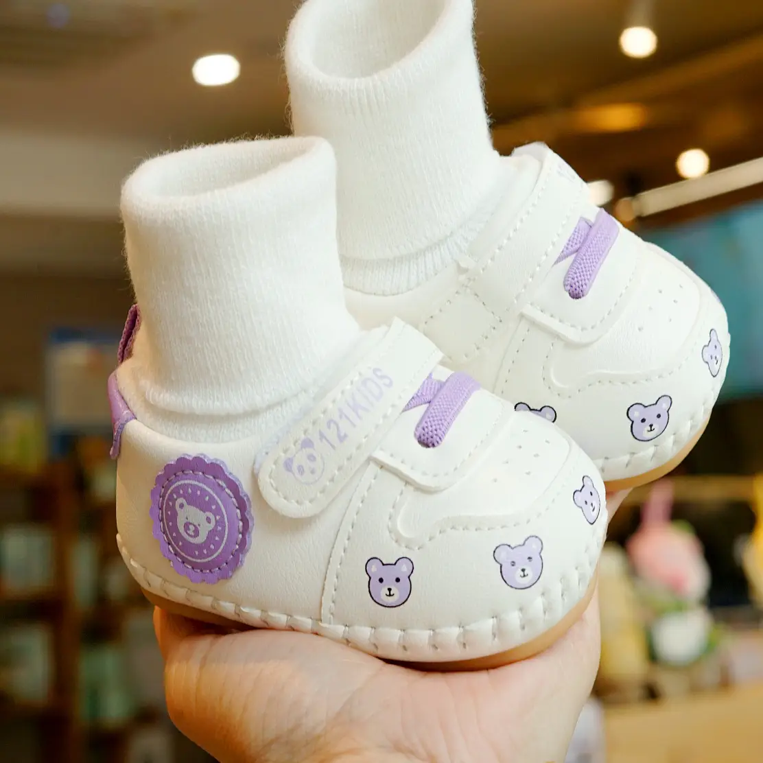 Baby Shoes White Green Newborn Soft Sole 0-1Y
