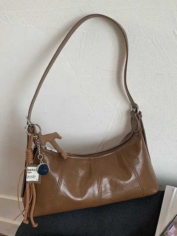 Brown Leather Shoulder Bag for Women Autumn New Niche Design