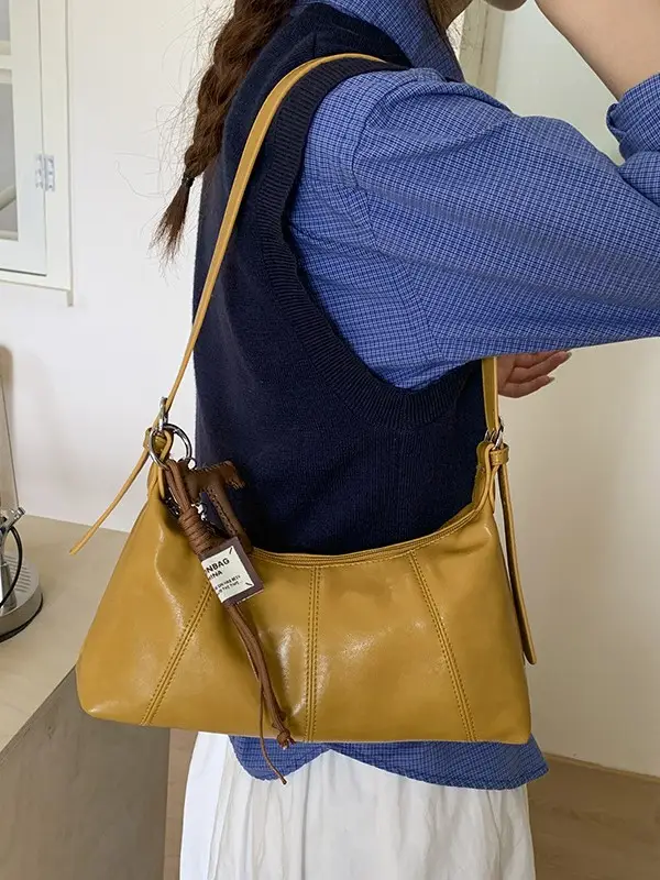 Brown Leather Shoulder Bag for Women Autumn New Niche Design