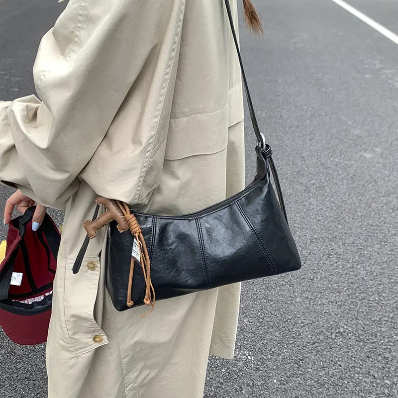 Brown Leather Shoulder Bag for Women Autumn New Niche Design