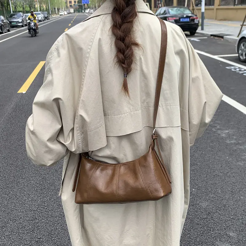 Brown Leather Shoulder Bag for Women Autumn New Niche Design
