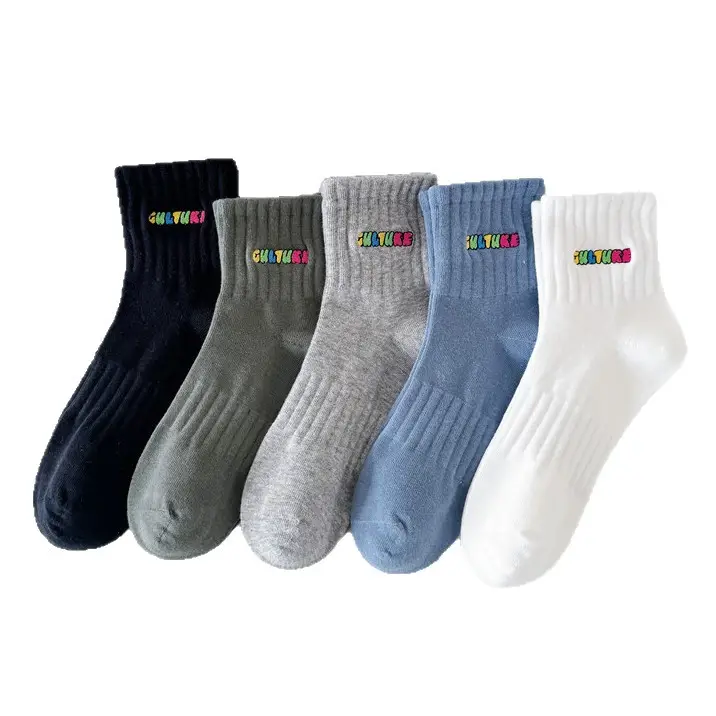 Cityboy Socks Men's Korean Style Ins Trendy Embroider Stylish Colorfulful Letter Accent High Street Skateboarding Sports Mid-Calf Socks