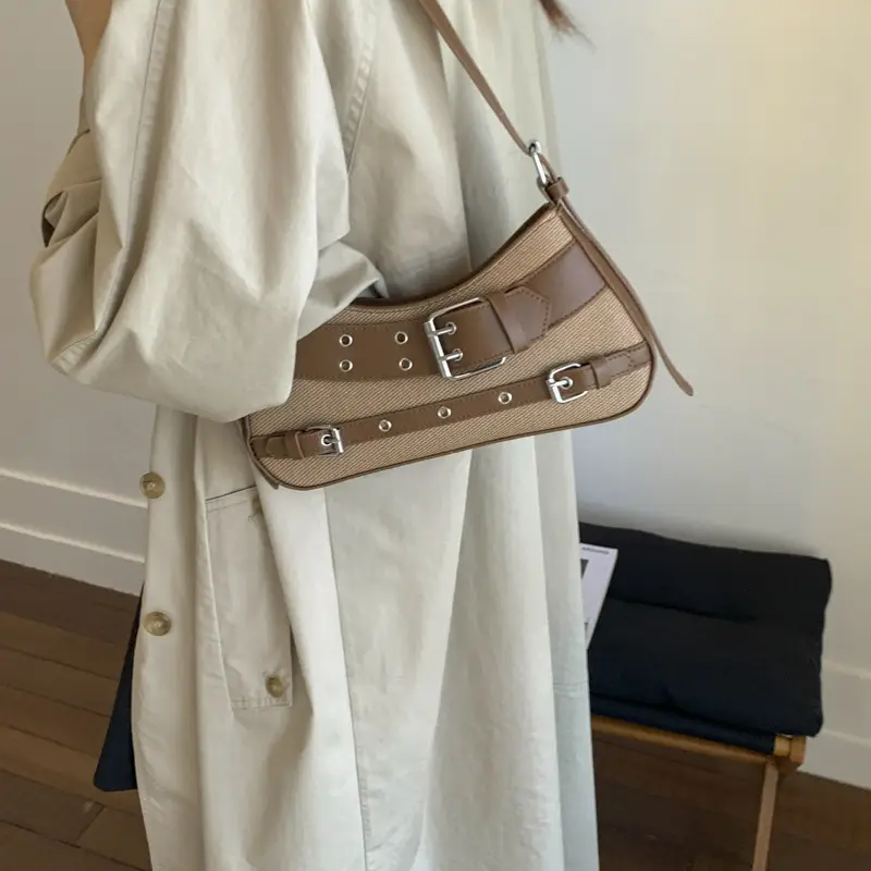 Trendy Biker Style Shoulder Bag 2025 Green Gray - Image 7