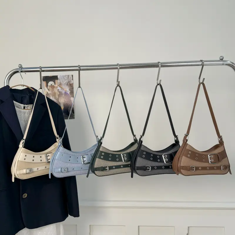 Trendy Biker Style Shoulder Bag 2025 Green Gray - Image 9