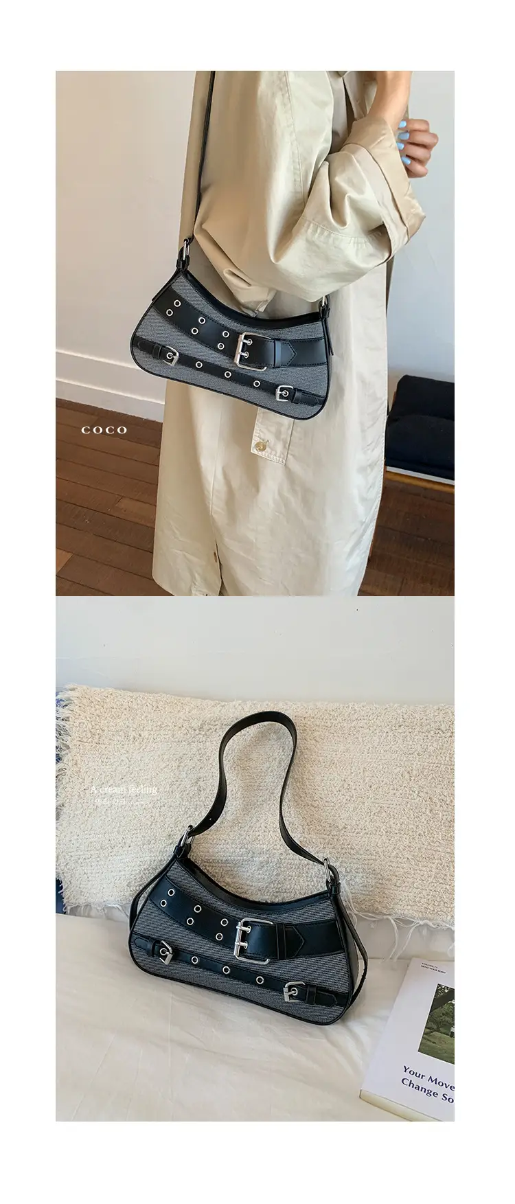 Trendy Biker Style Shoulder Bag 2025 Green Gray — feature 19