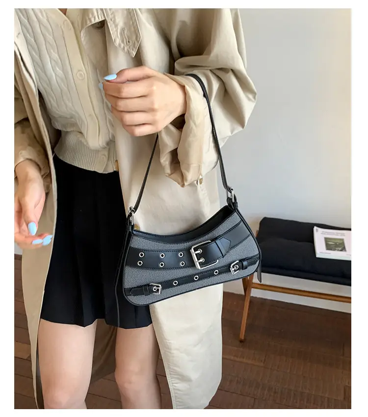 Trendy Biker Style Shoulder Bag 2025 Green Gray — feature 21