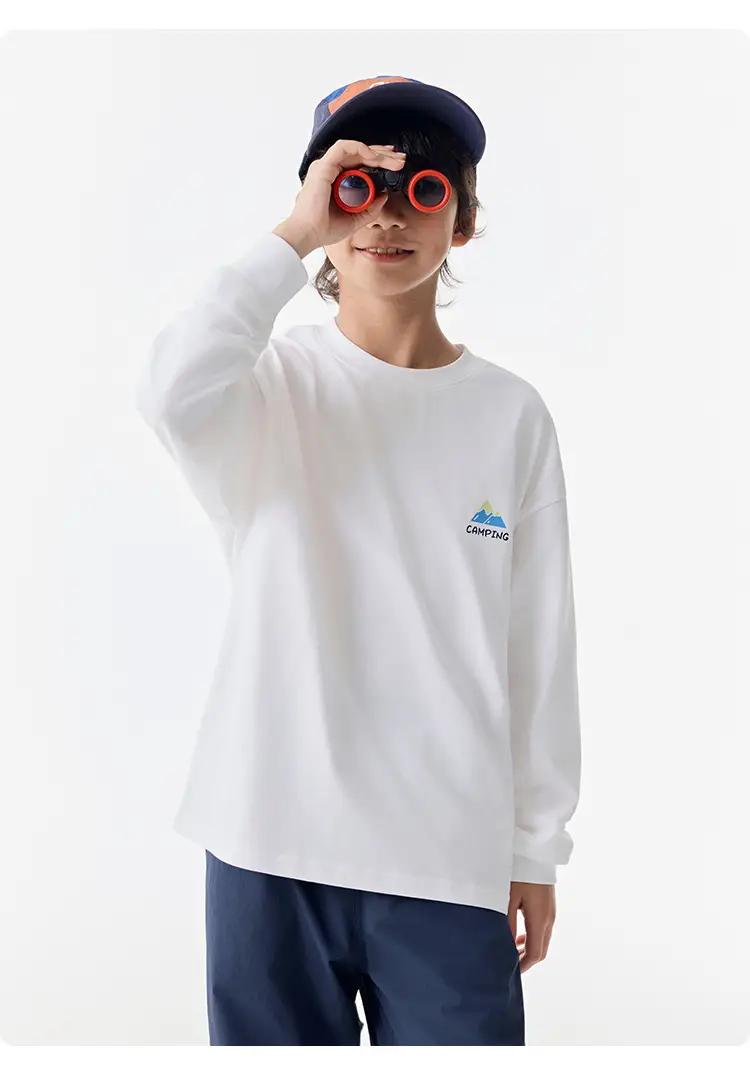 White Cotton Long Sleeve T-Shirt for Kids Girls Boys — feature 17
