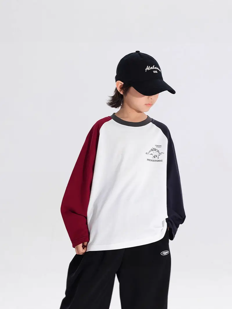 Kids Japanese Style Raglan Sleeve T-Shirt Red White Black - Image 4