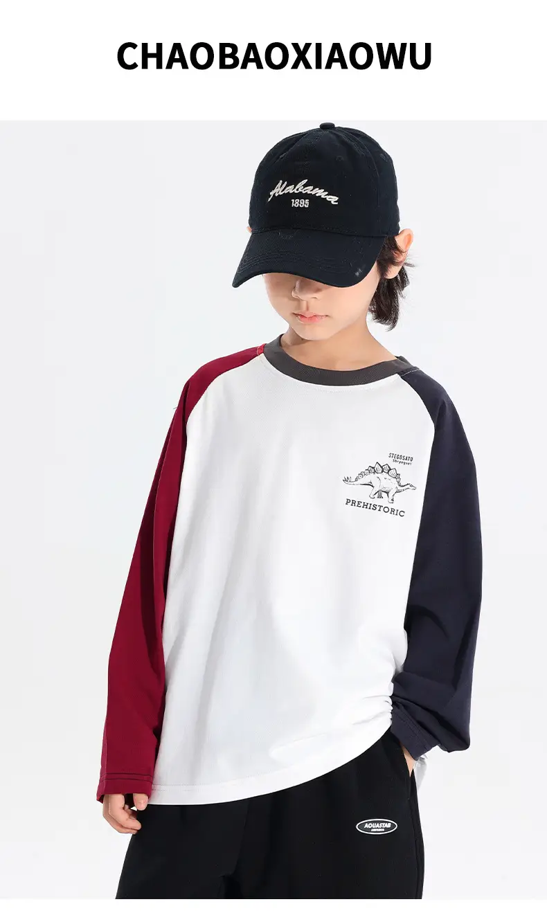 Kids Japanese Style Raglan Sleeve T-Shirt Red White Black — feature 1