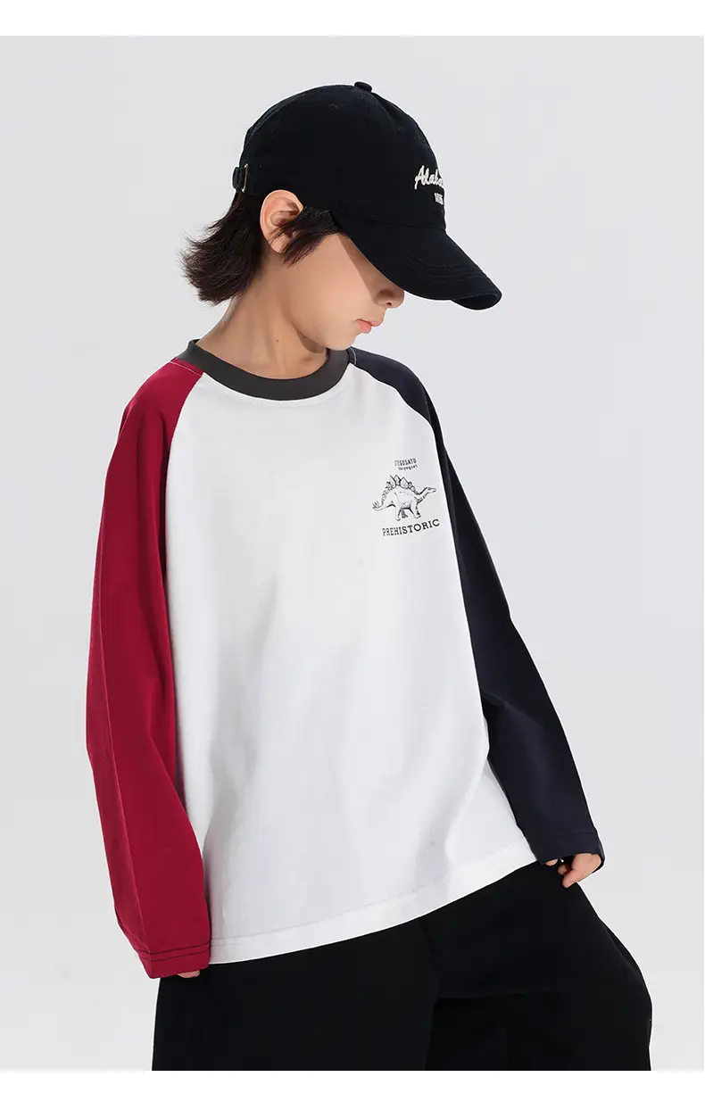 Kids Japanese Style Raglan Sleeve T-Shirt Red White Black — feature 11