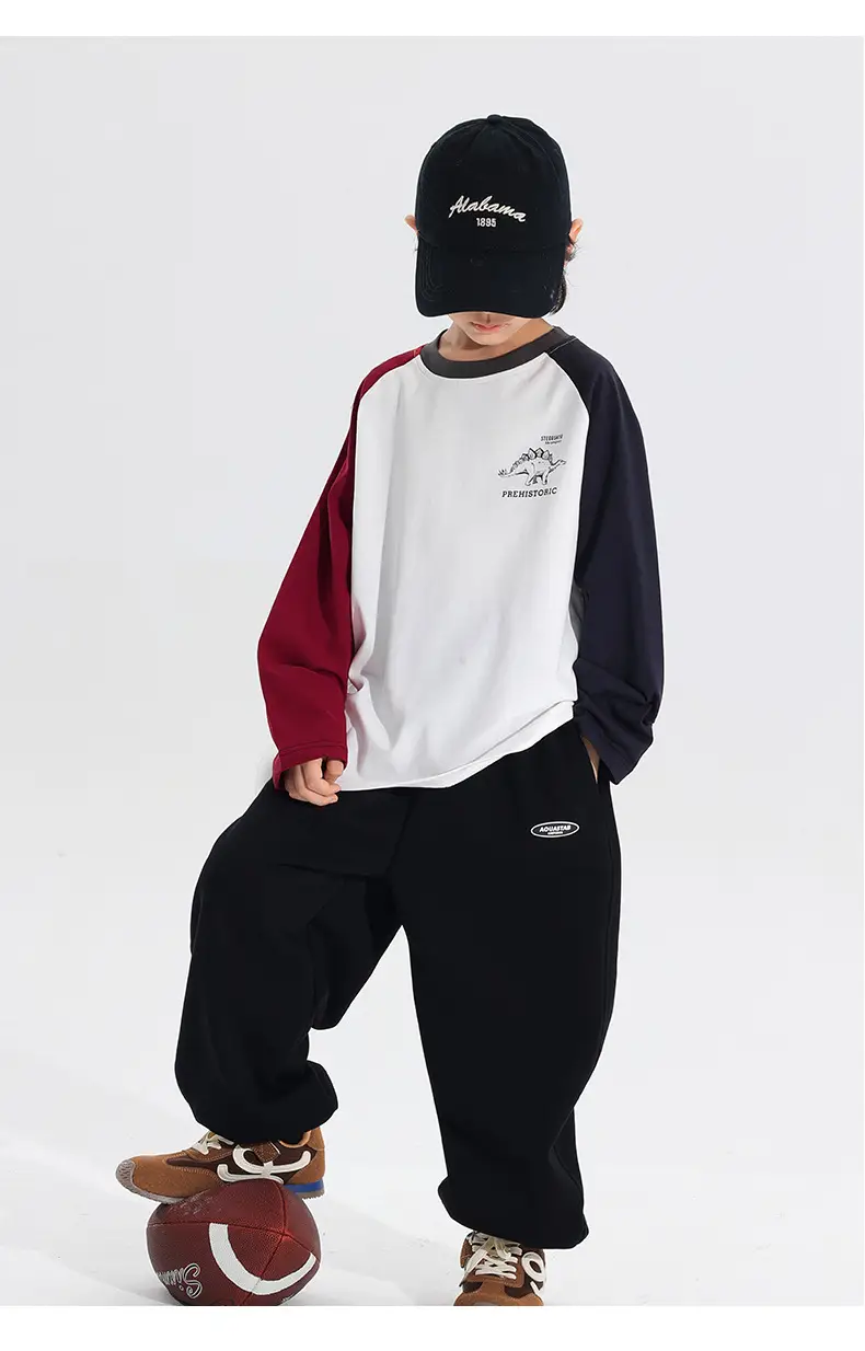 Kids Japanese Style Raglan Sleeve T-Shirt Red White Black — feature 12