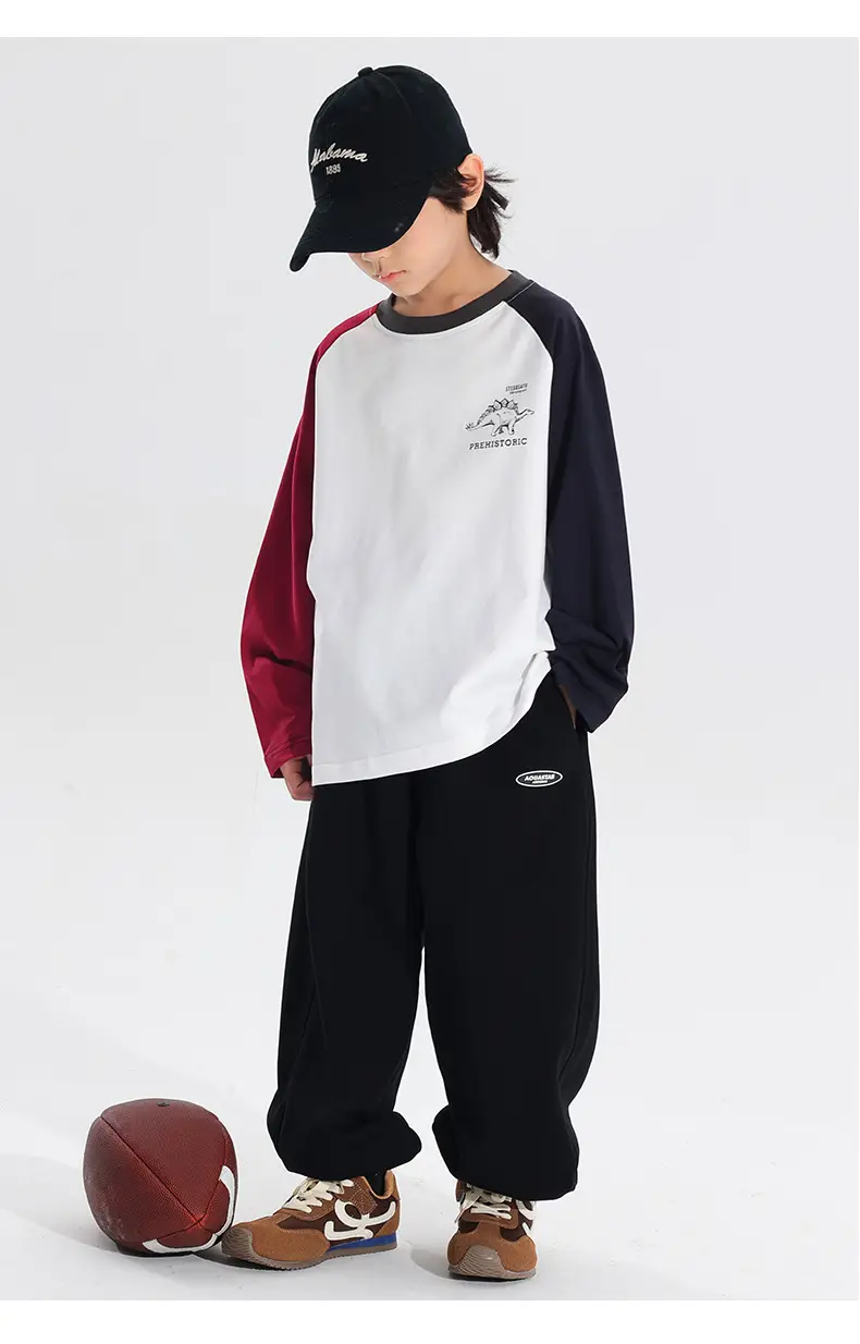 Kids Japanese Style Raglan Sleeve T-Shirt Red White Black — feature 14