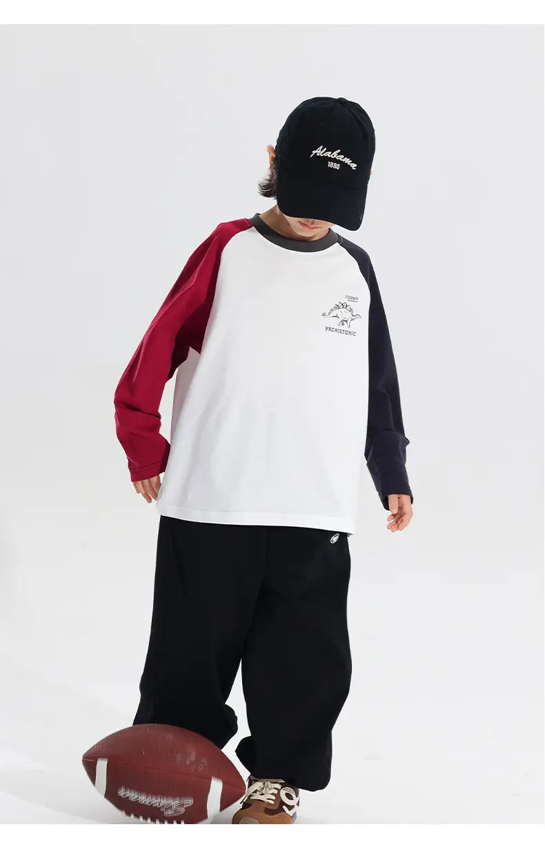 Kids Japanese Style Raglan Sleeve T-Shirt Red White Black — feature 17