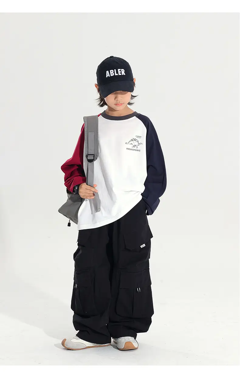 Kids Japanese Style Raglan Sleeve T-Shirt Red White Black — feature 18