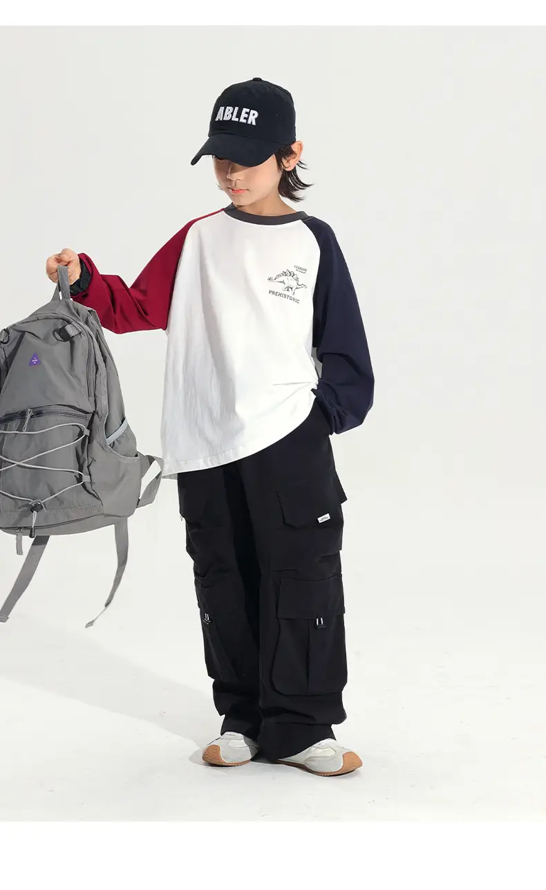 Kids Japanese Style Raglan Sleeve T-Shirt Red White Black — feature 19