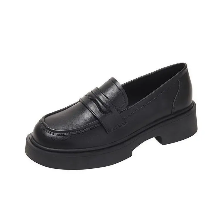 Women's Black Leather Slip-On Loafers Thick Soled Autumn - Image 7