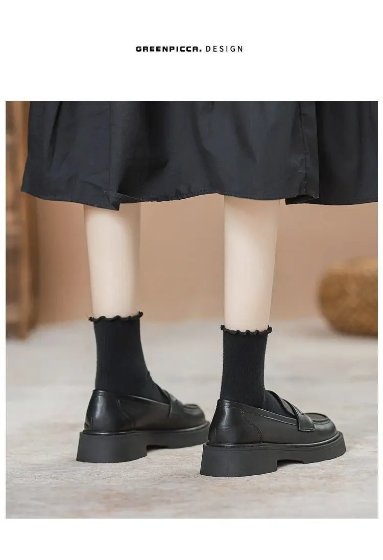 Women's Black Leather Slip-On Loafers Thick Soled Autumn — feature 11