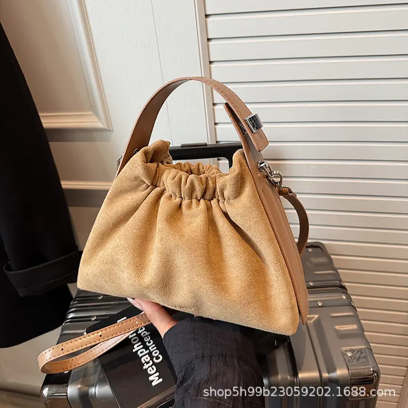 Trendy Pleated Shoulder Bag for Women Tan - Image 6