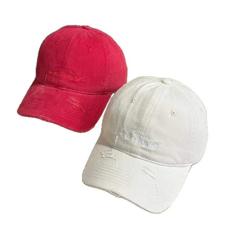 Women Red & White Distressed Baseball Caps - Image 11