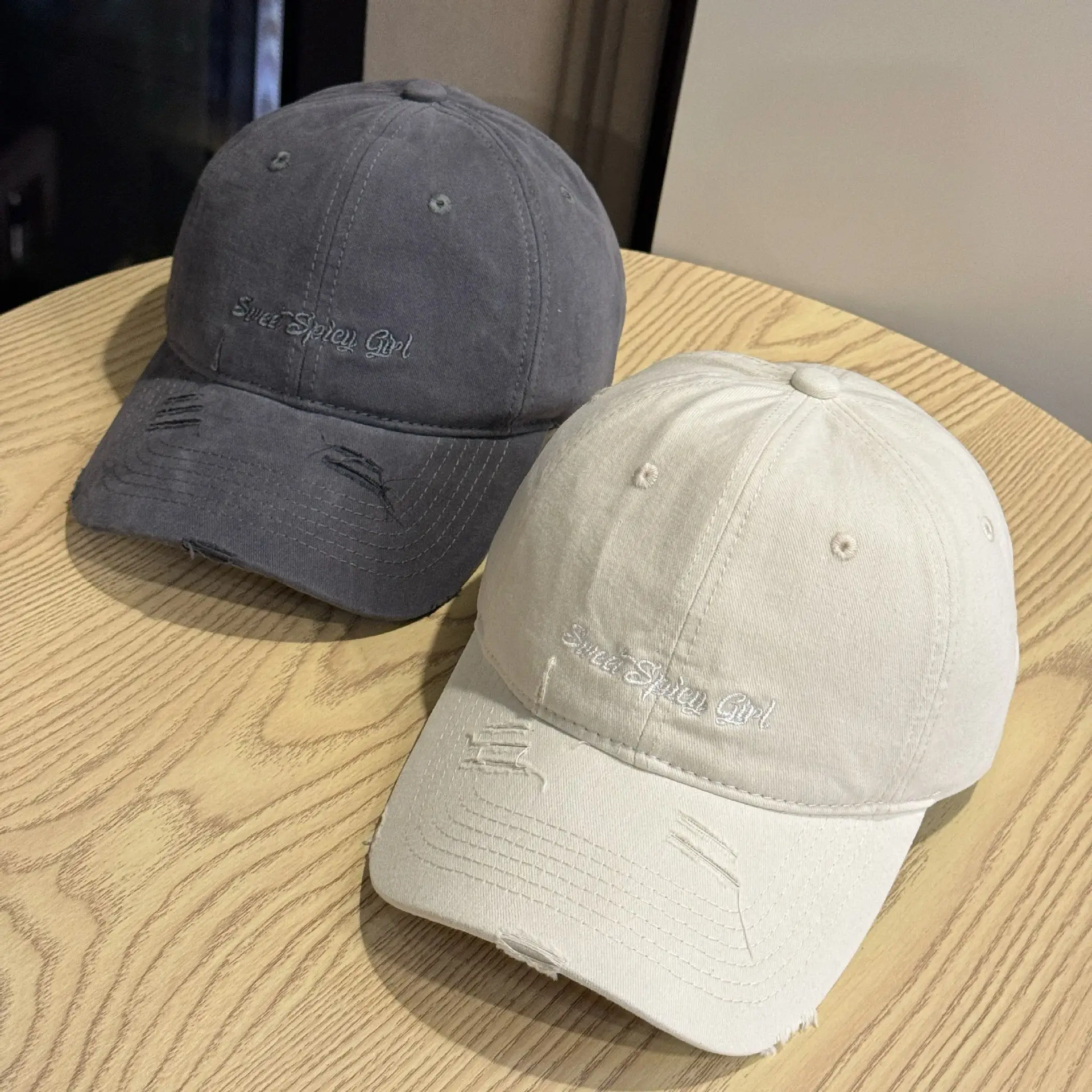 Women Red & White Distressed Baseball Caps — feature 2