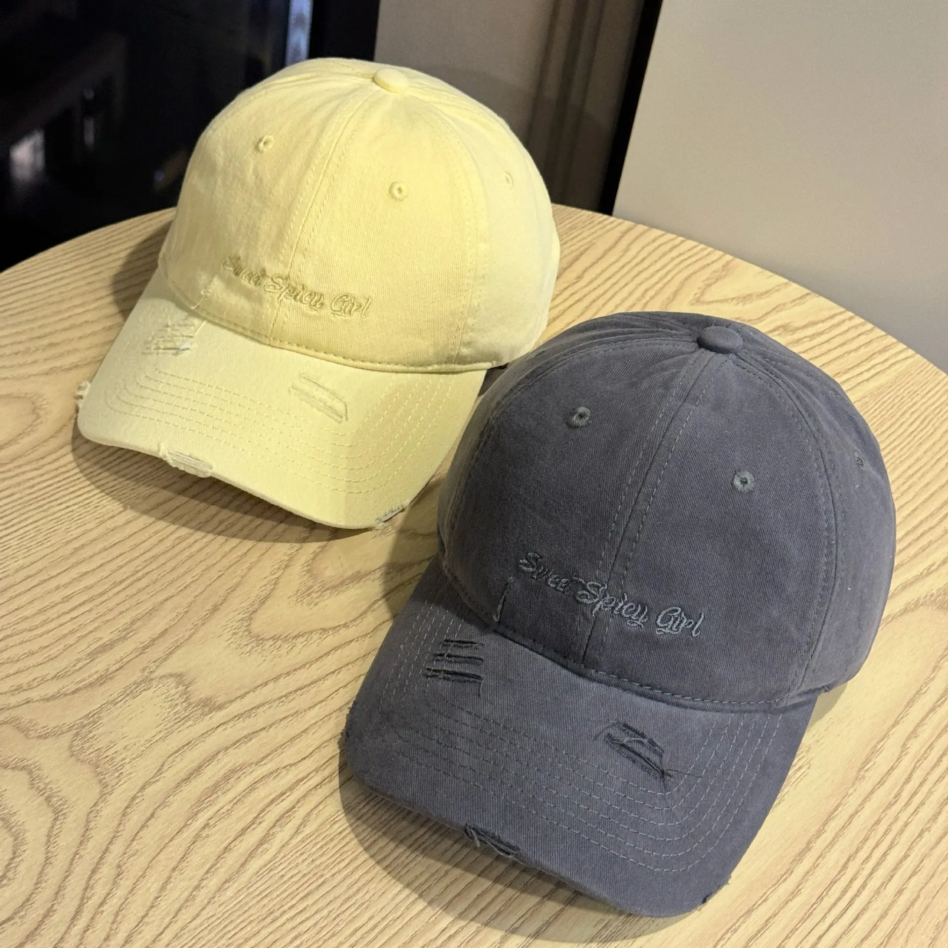 Women Red & White Distressed Baseball Caps — feature 3