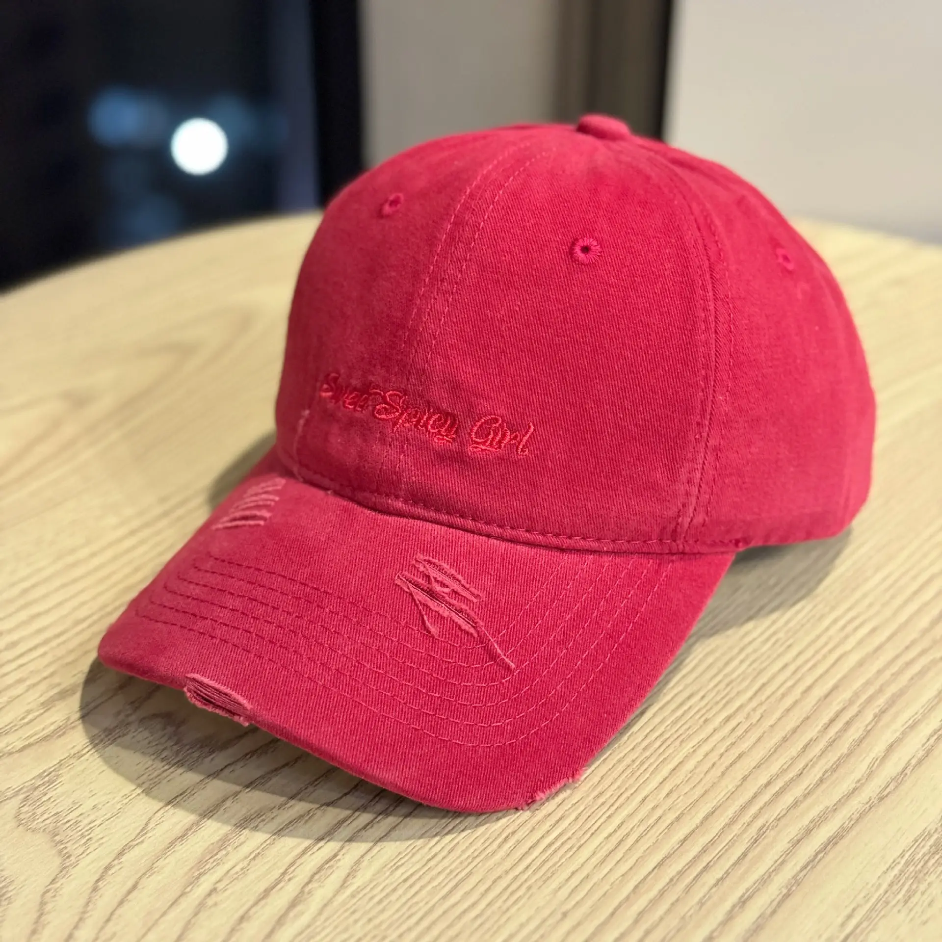 Women Red & White Distressed Baseball Caps - Image 4