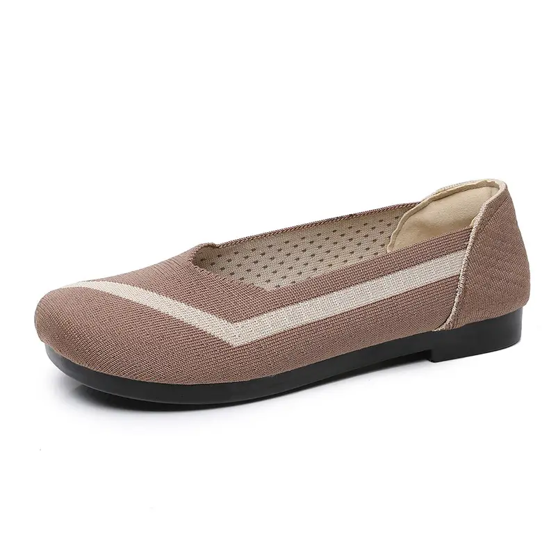 Summer New Women's Fashion Casual Fly-Knit Shoes Cross-Border Foreign Trade Flat Breathable Shallow Slip-On Shoes Non-Slip Slip-On
