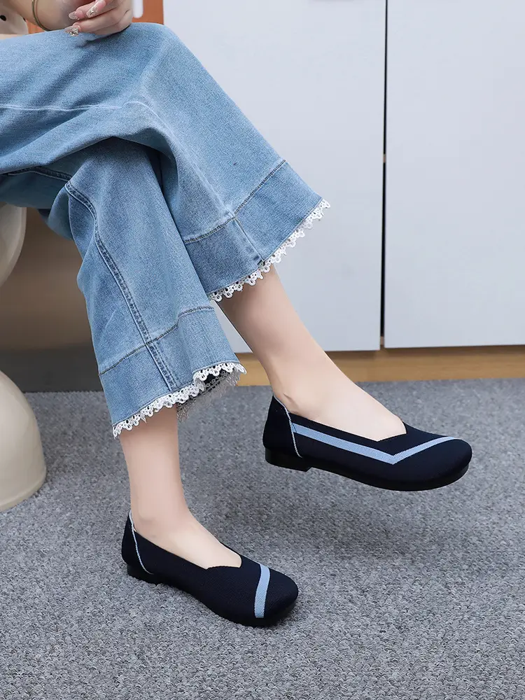 Summer New Women's Fashion Casual Fly-Knit Shoes Cross-Border Foreign Trade Flat Breathable Shallow Slip-On Shoes Non-Slip Slip-On — feature 33