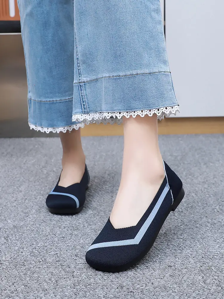 Summer New Women's Fashion Casual Fly-Knit Shoes Cross-Border Foreign Trade Flat Breathable Shallow Slip-On Shoes Non-Slip Slip-On — feature 34