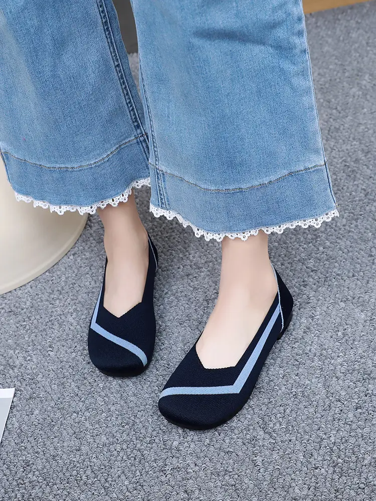 Summer New Women's Fashion Casual Fly-Knit Shoes Cross-Border Foreign Trade Flat Breathable Shallow Slip-On Shoes Non-Slip Slip-On — feature 36