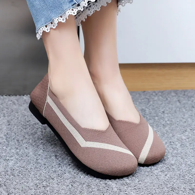 Summer New Women's Fashion Casual Fly-Knit Shoes Cross-Border Foreign Trade Flat Breathable Shallow Slip-On Shoes Non-Slip Slip-On