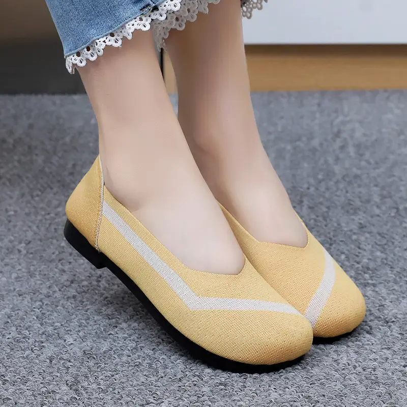 Summer New Women's Fashion Casual Fly-Knit Shoes Cross-Border Foreign Trade Flat Breathable Shallow Slip-On Shoes Non-Slip Slip-On