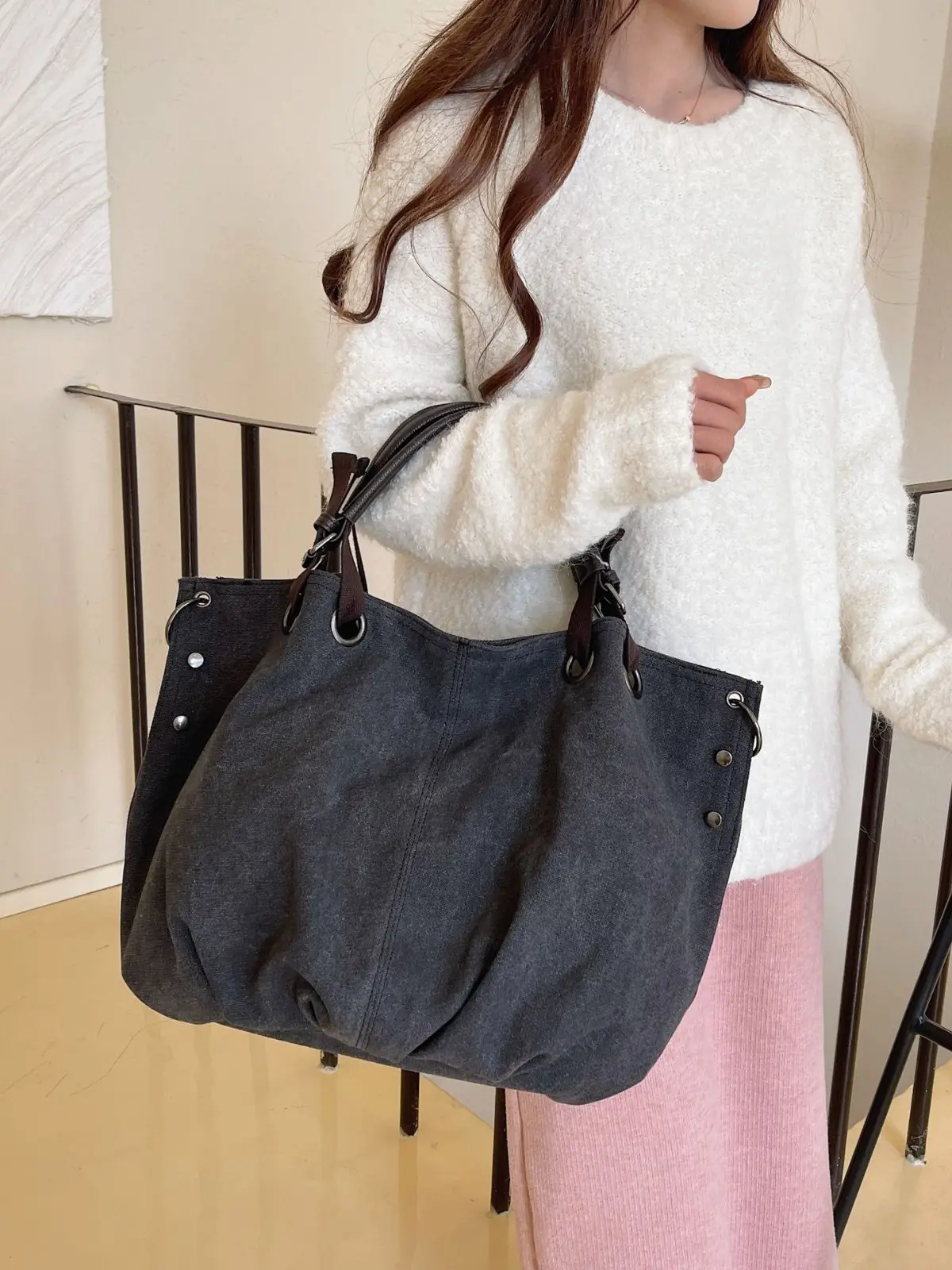 Large Capacity Canvas Shoulder Bag for Women - Image 7