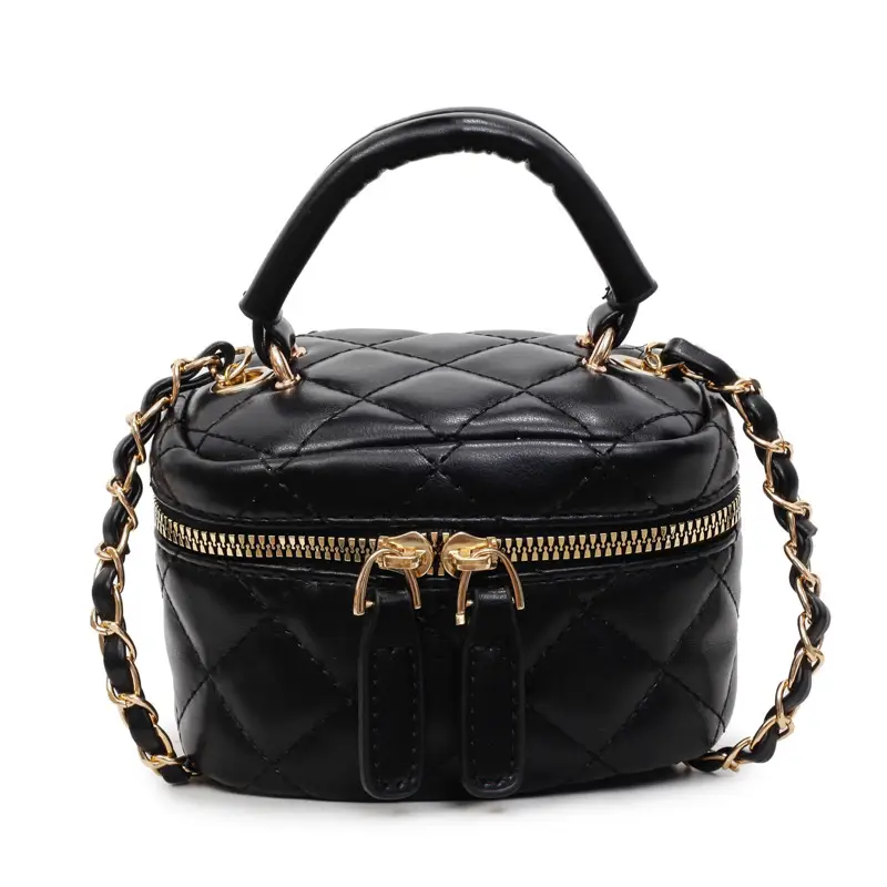 Women Quilted Chain Crossbody Bag Beige Gold Strap