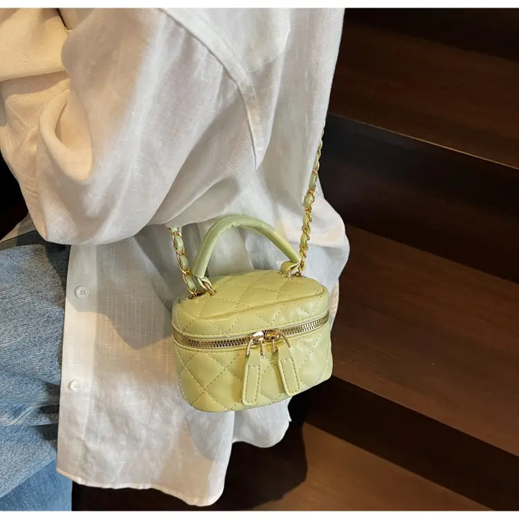 Women Quilted Chain Crossbody Bag Beige Gold Strap — feature 14