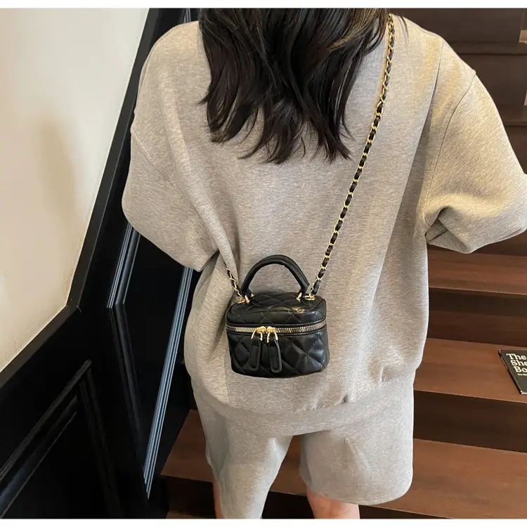 Women Quilted Chain Crossbody Bag Beige Gold Strap — feature 22