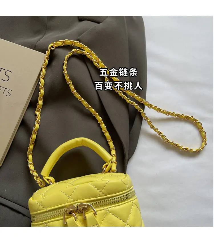 Women Quilted Chain Crossbody Bag Beige Gold Strap — feature 5